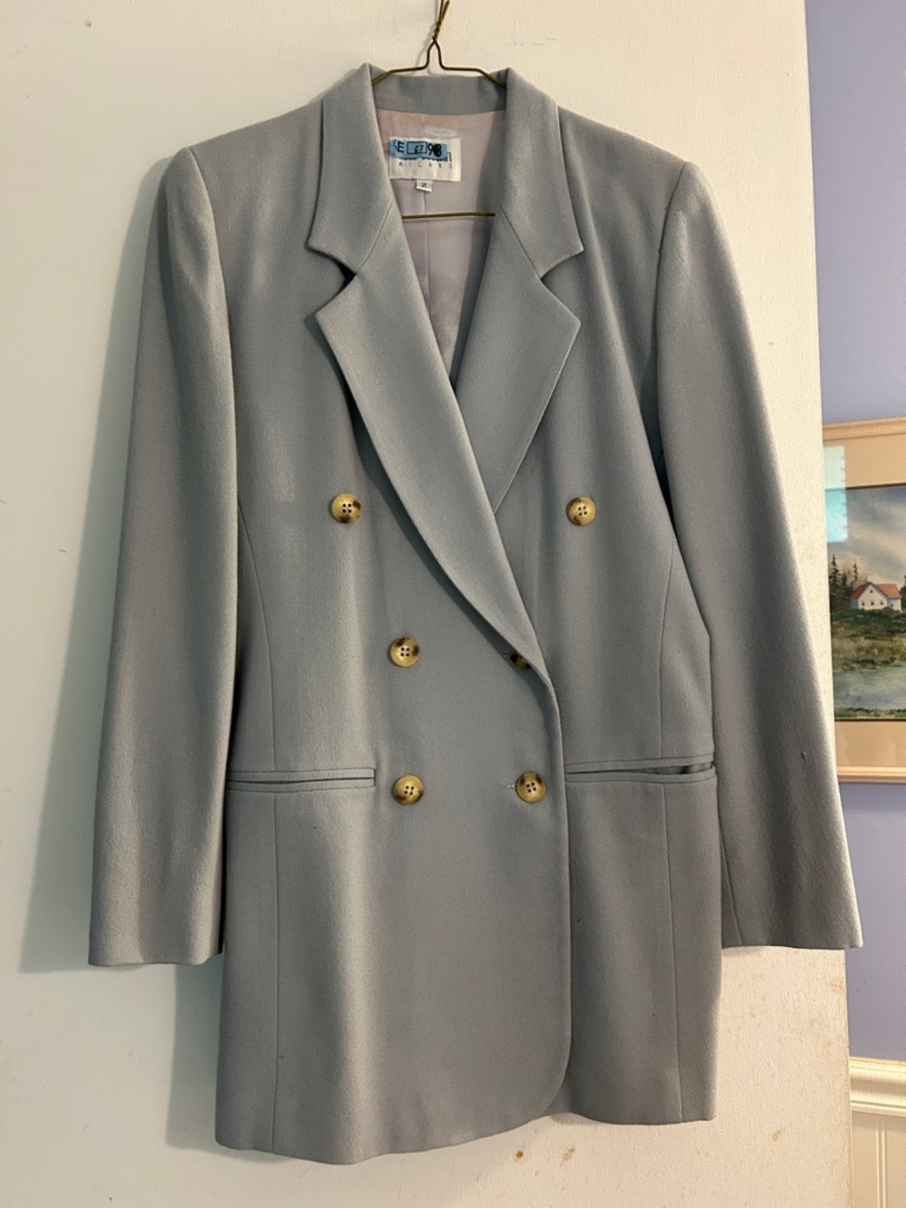 Hugo Buscati suit Light Gray Double-Breasted Blazer with Gold Buttons size 2